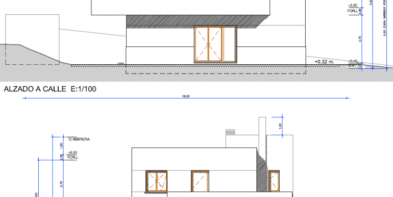 Alzados -Fachada lateral y calle,,
