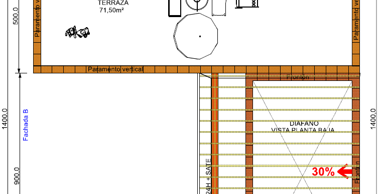 Plano planta cubierta vivienda 130,00 + 71,50 m2